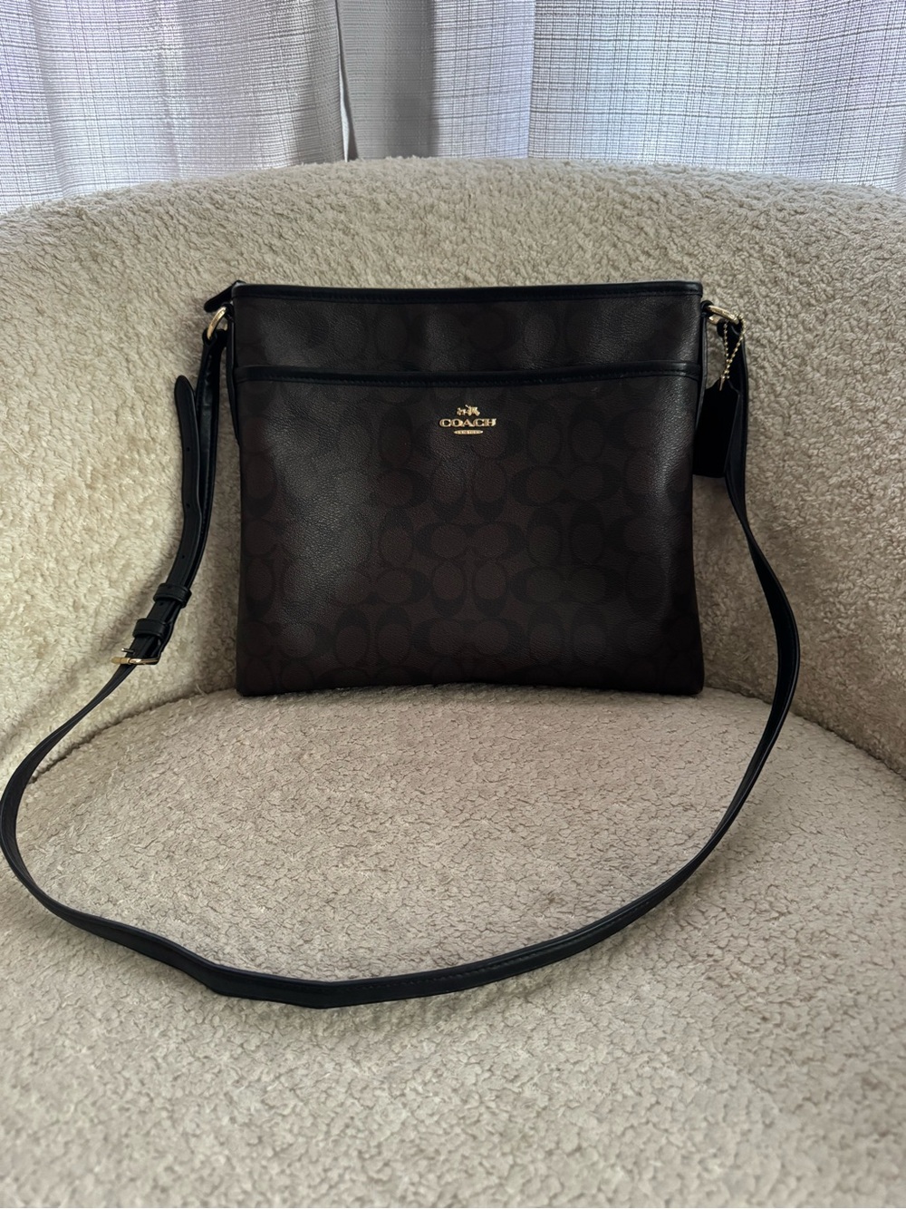 Coach F58297 Signature File Crossbody Bag Brown Black - Picture 4 of 7